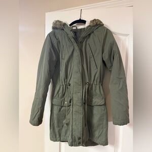 Atmosphere Olive Coat with Faux Fur Hood Women’s size 2